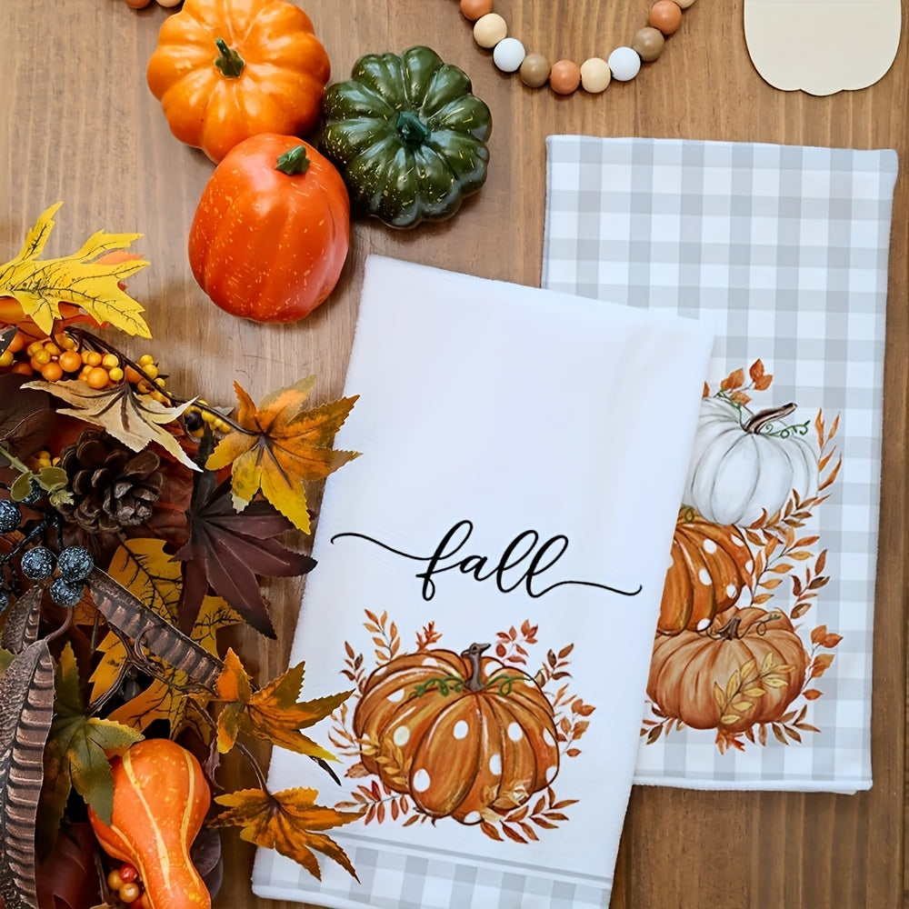 Cozy Pumpkin & Plaid Fall Kitchen Towels