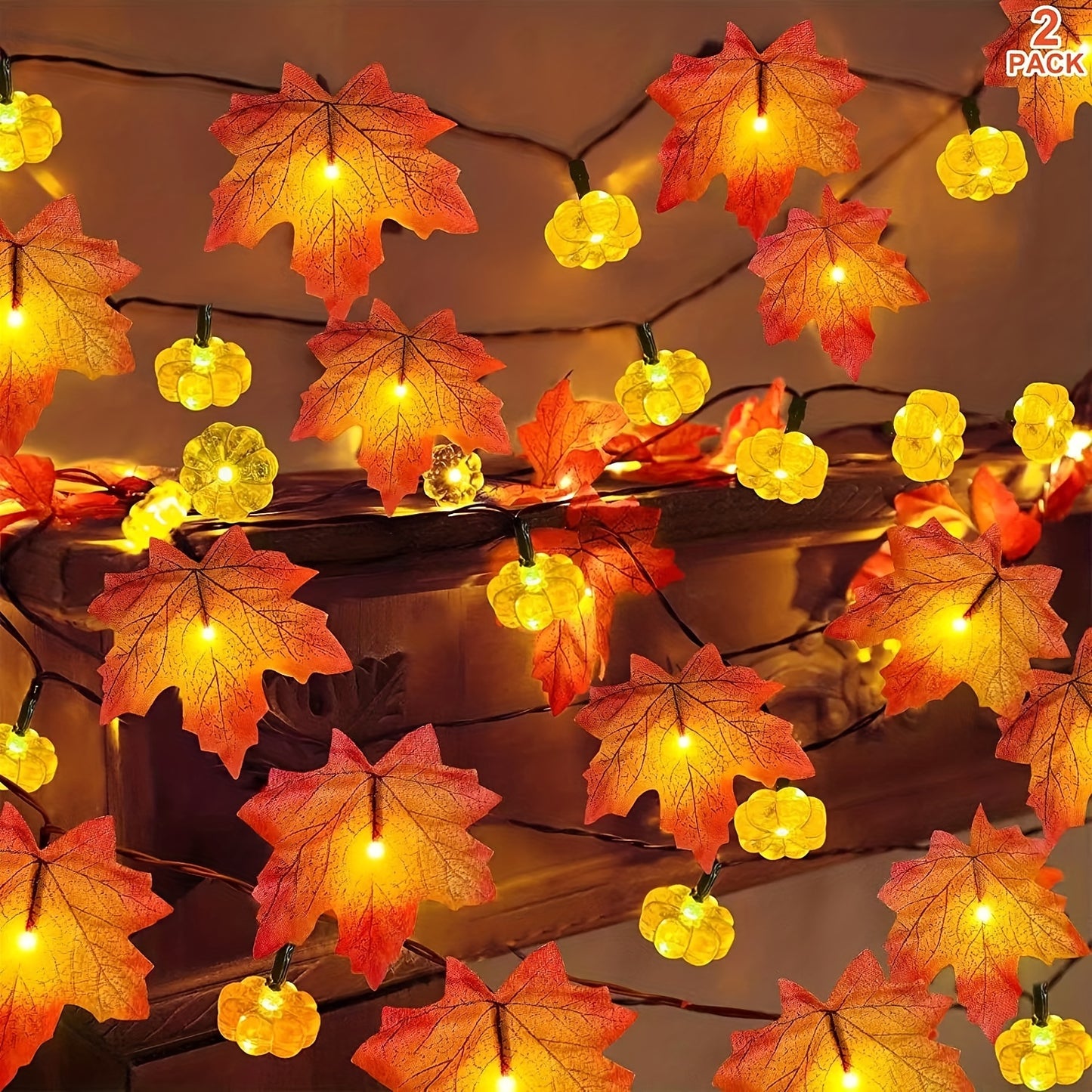 2pcs Autumn Maple Leaf String Lights