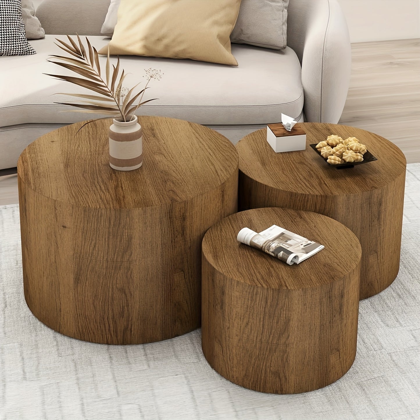 Round Wooden Coffee Tables Set Of 3