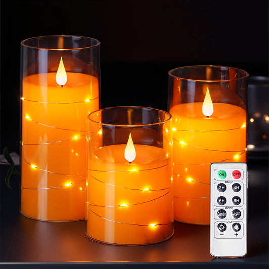Set of 3 LED Flickering Flameless Candles