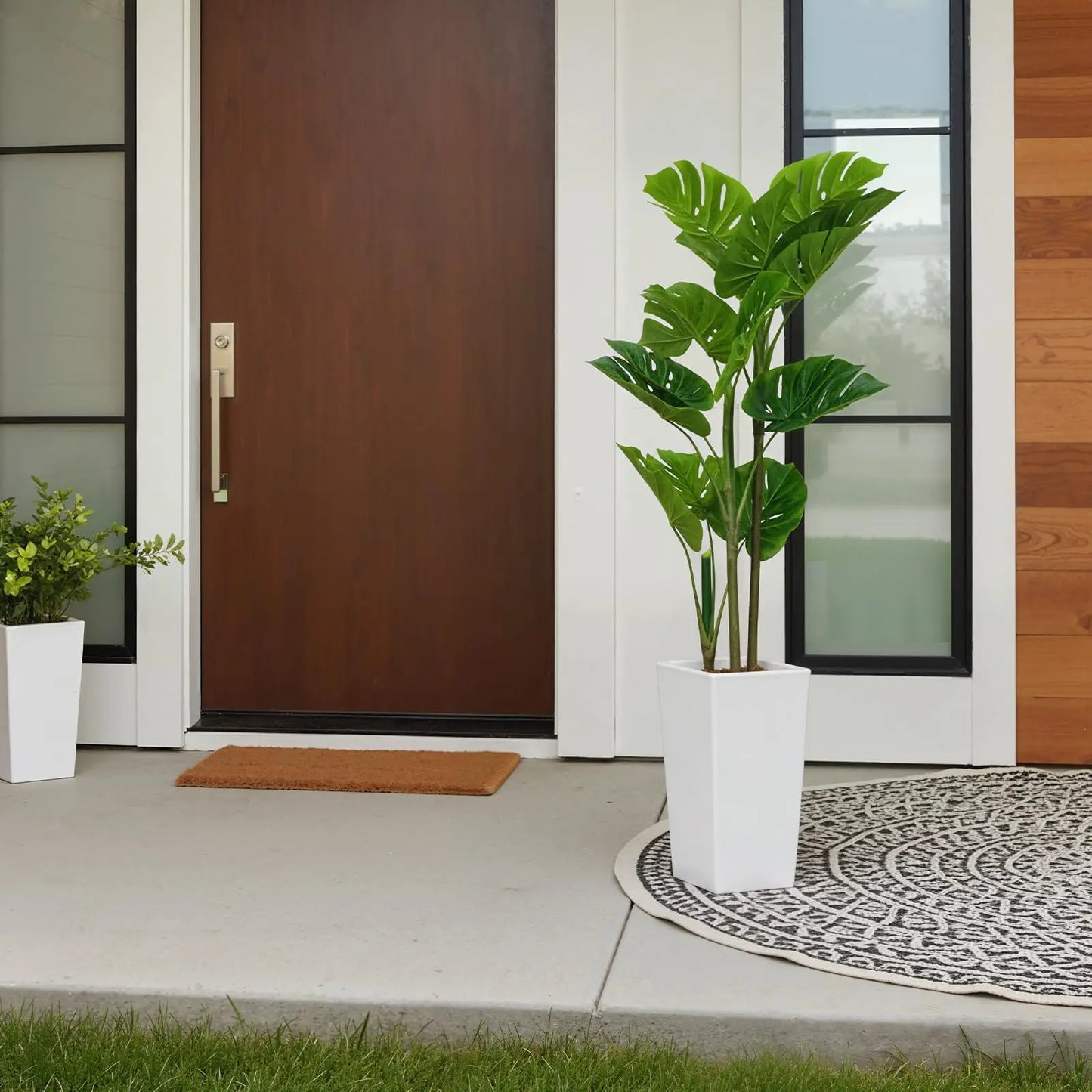 Artificial Monstera Plant Tree with Tall White Planter