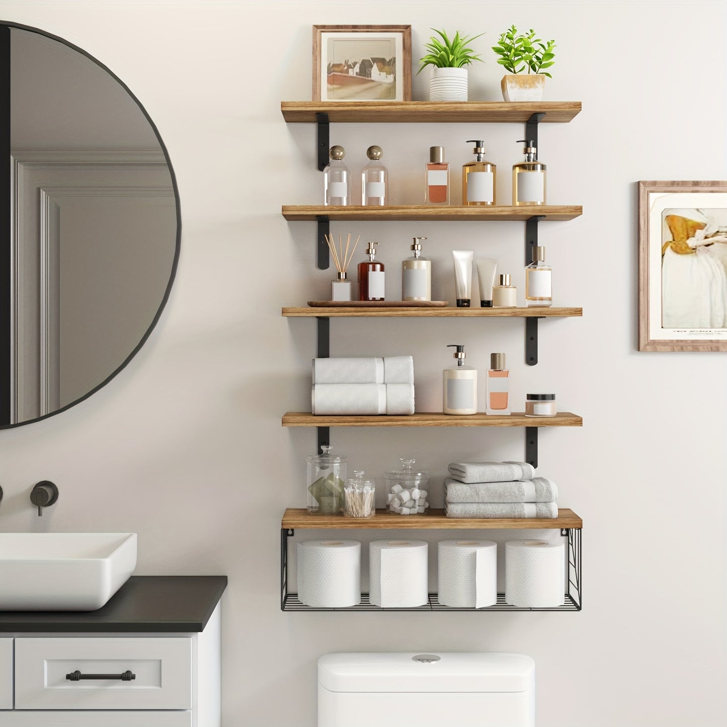 Wood Floating Bathroom Shelves