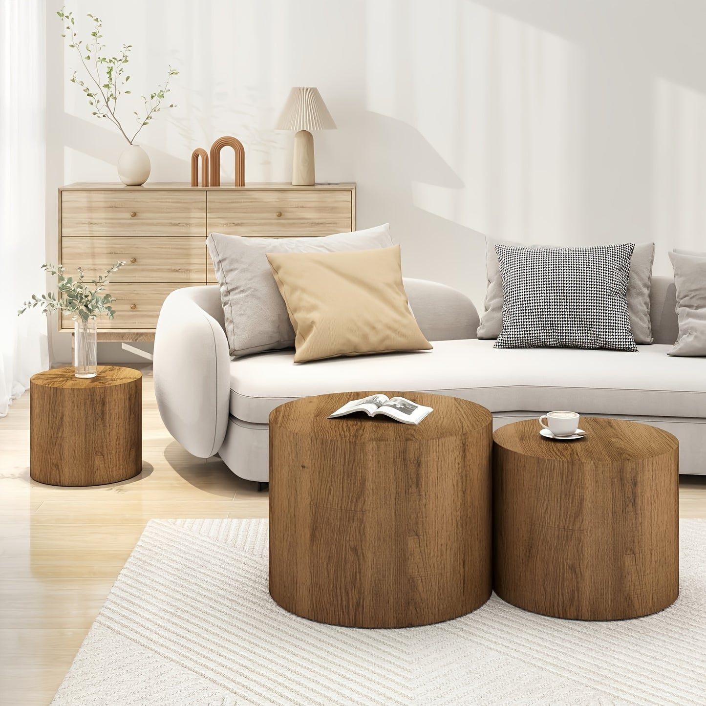 Round Wooden Coffee Tables Set Of 3