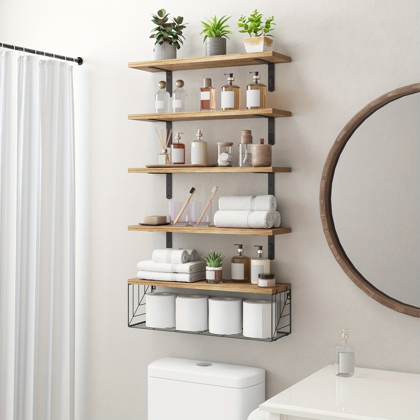 Wood Floating Bathroom Shelves