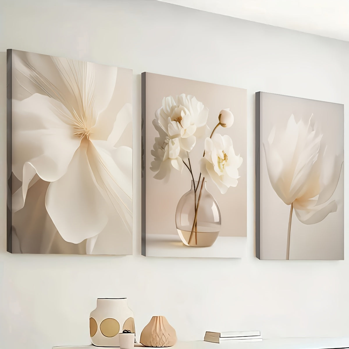 Framed Canvas Paintings and Wrapped Canvas Beige Pure Flowers