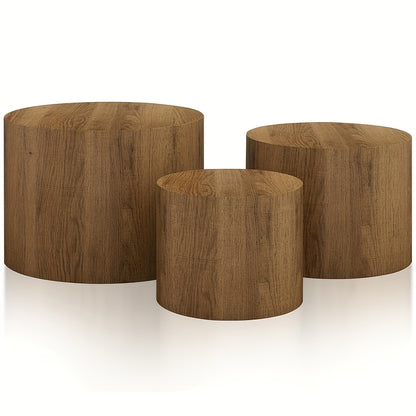 Round Wooden Coffee Tables Set Of 3