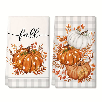 Cozy Pumpkin & Plaid Fall Kitchen Towels
