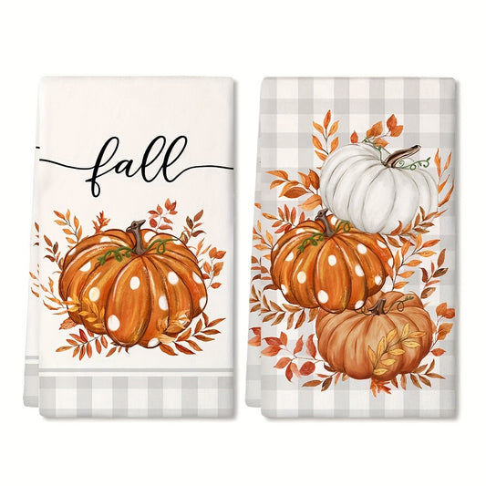 Cozy Pumpkin & Plaid Fall Kitchen Towels