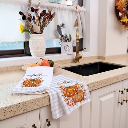 Cozy Pumpkin & Plaid Fall Kitchen Towels