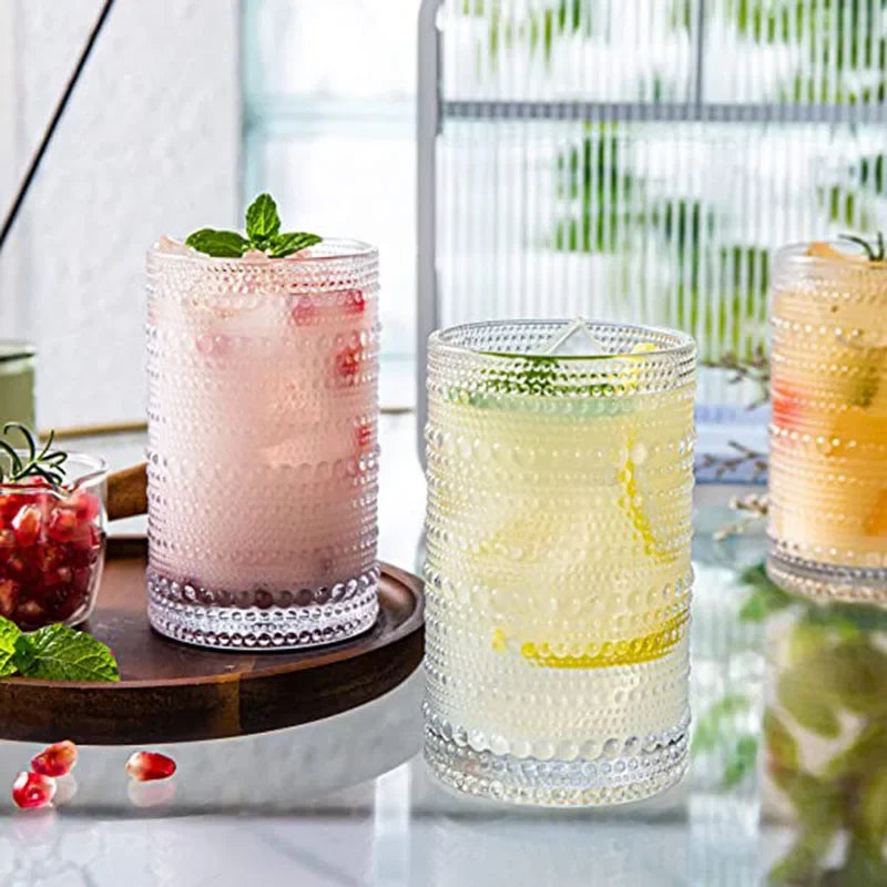 1/4PCS Embossed Drinking Glass
