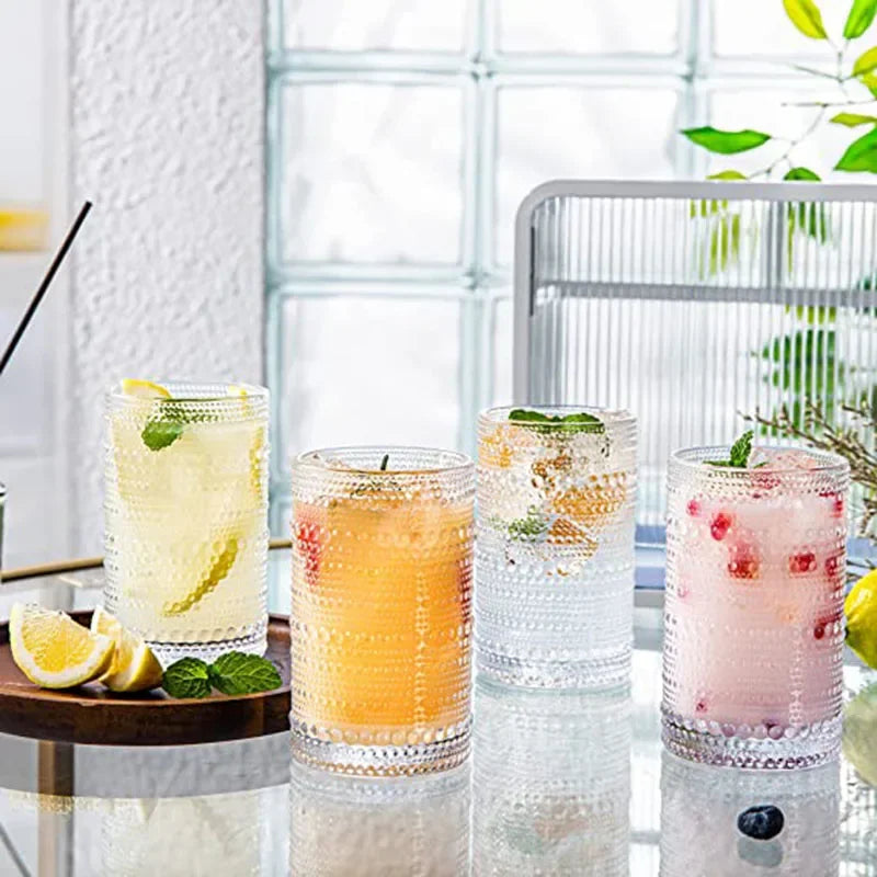 1/4PCS Embossed Drinking Glass