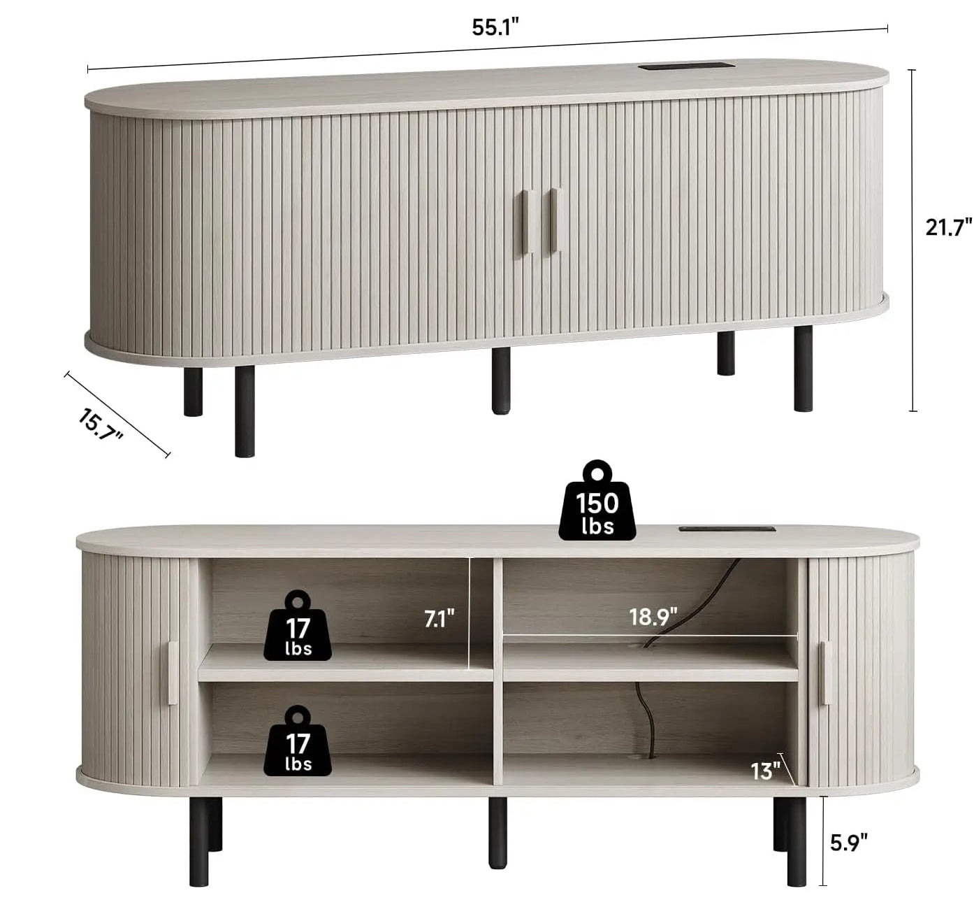 Modern Elegant TV Stand with Power Outlets