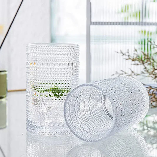 1/4PCS Embossed Drinking Glass