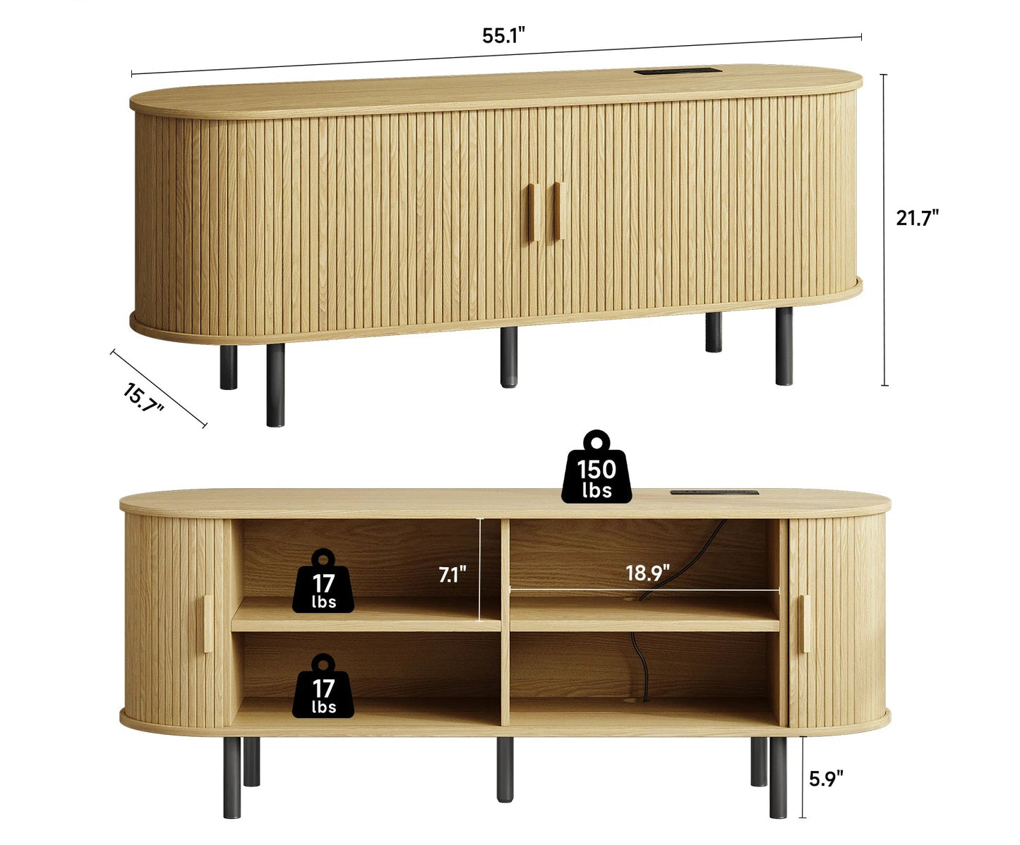 Modern Elegant TV Stand with Power Outlets
