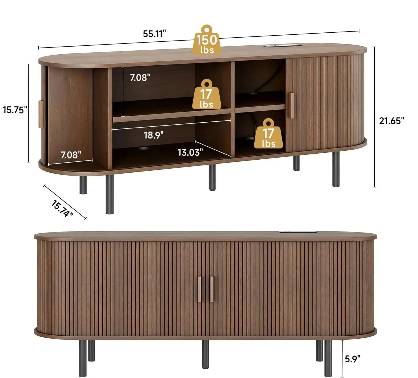 Modern Elegant TV Stand with Power Outlets