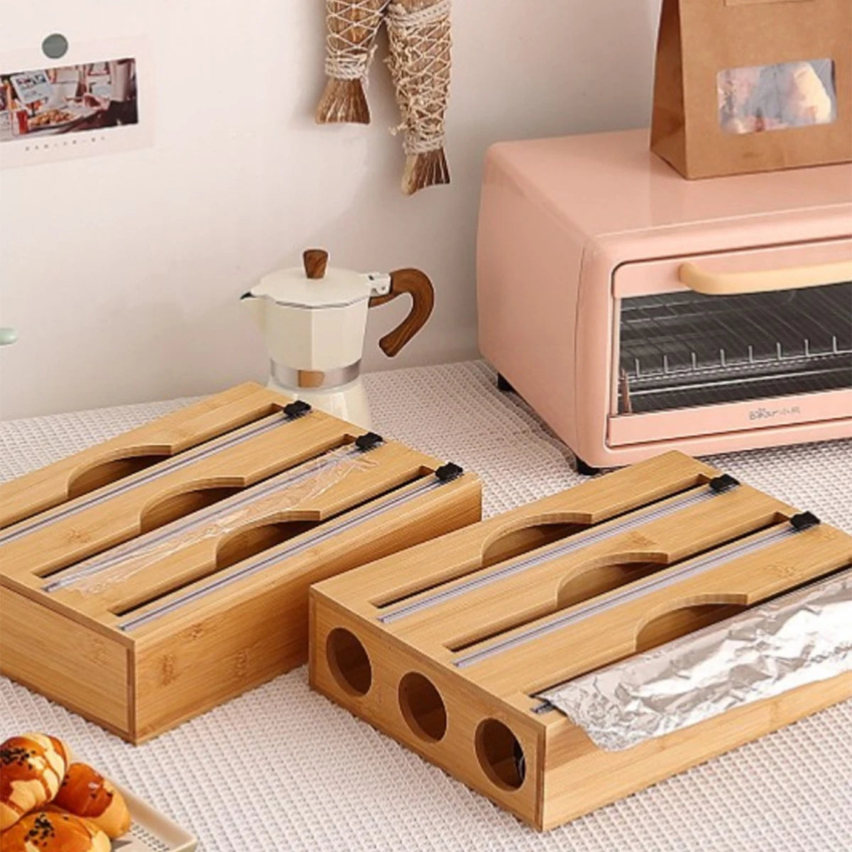 Bamboo Kitchen Wrap Dispenser & Cutter Box