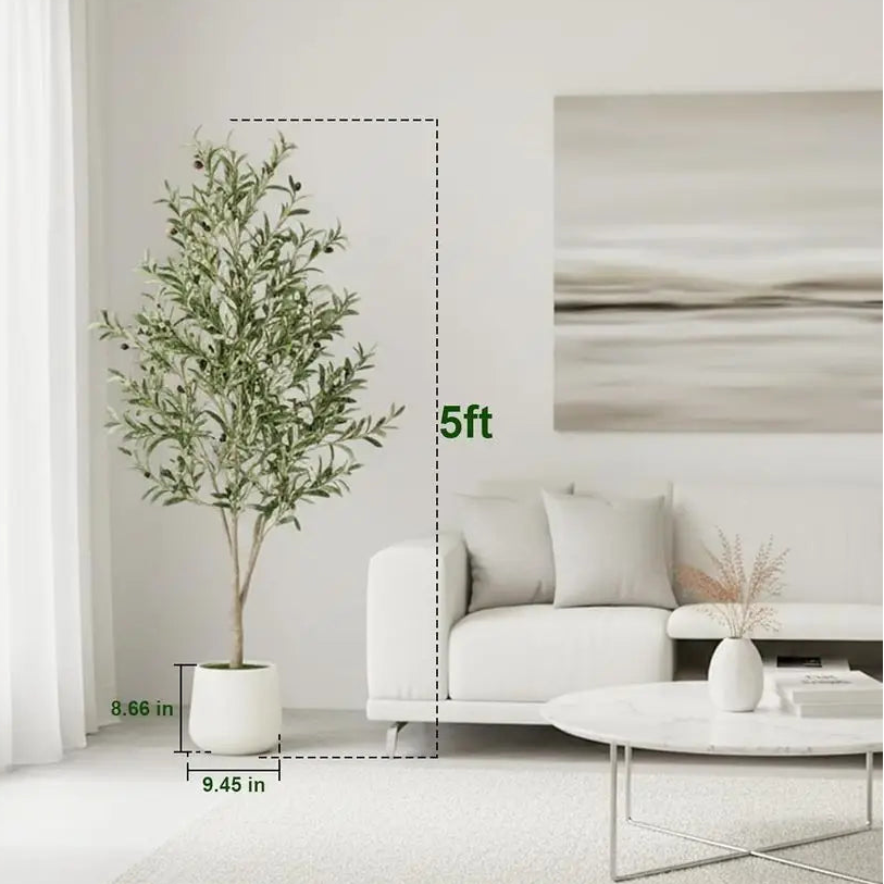 5' Artificial Olive Tree with White Planter