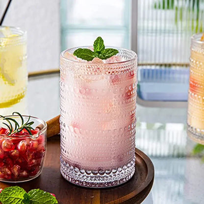 1/4PCS Embossed Drinking Glass