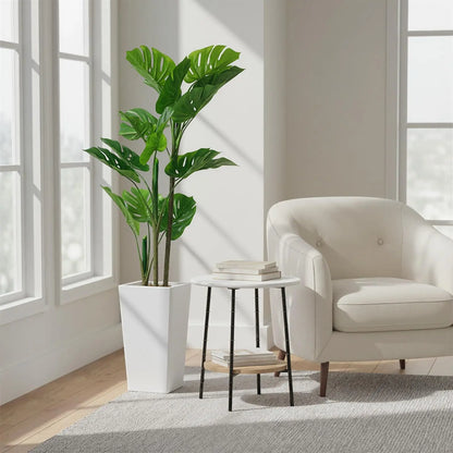 Artificial Monstera Plant Tree with Tall White Planter