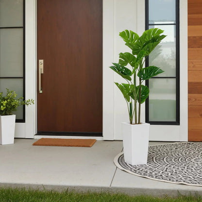 Artificial Monstera Plant Tree with Tall White Planter
