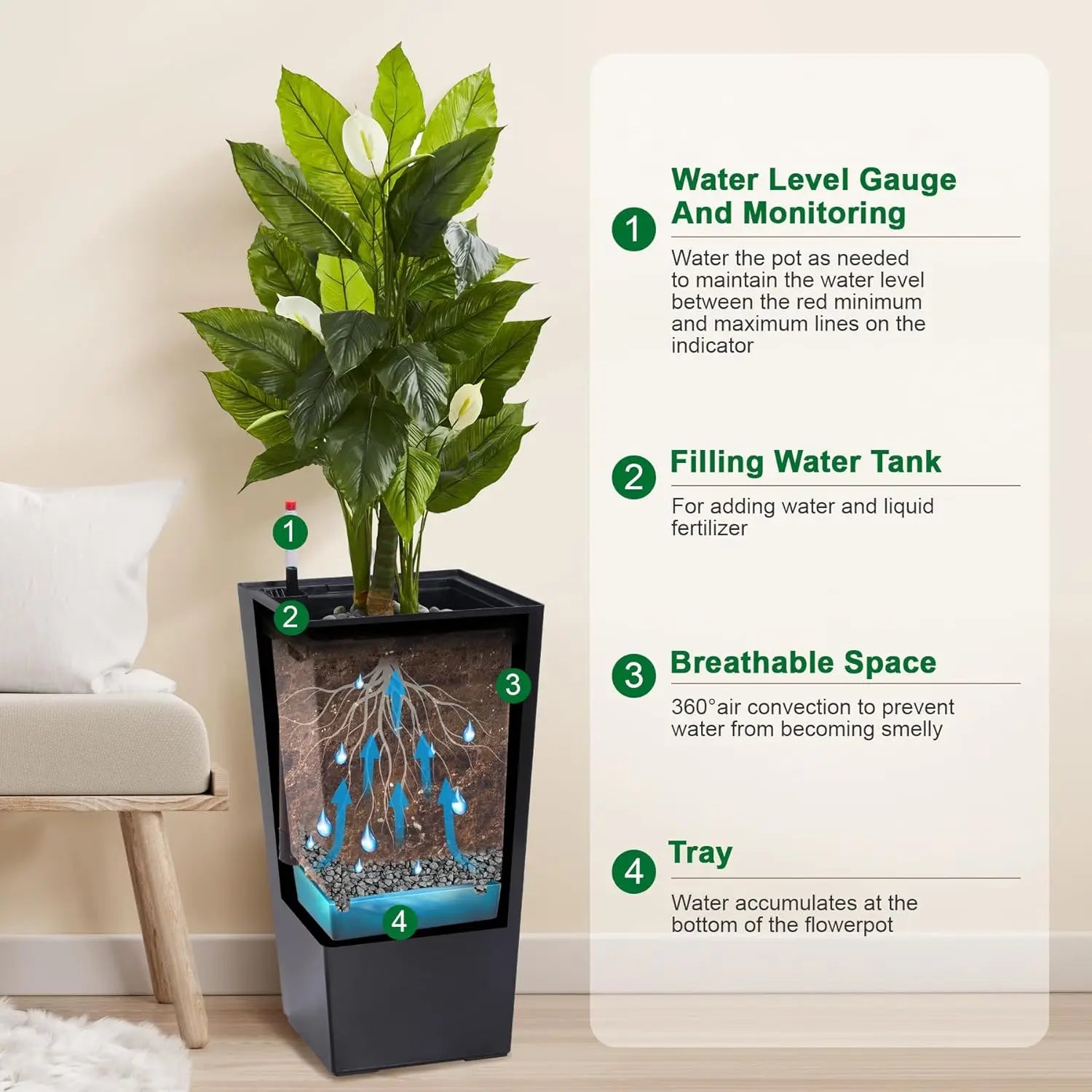 Tall Self-Watering Planter Set (Set of 2)