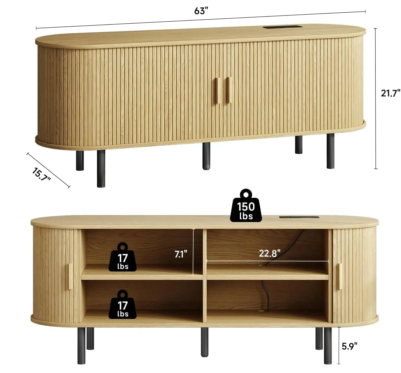 Modern Elegant TV Stand with Power Outlets