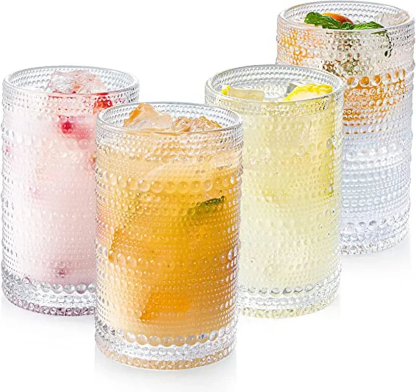 1/4PCS Embossed Drinking Glass
