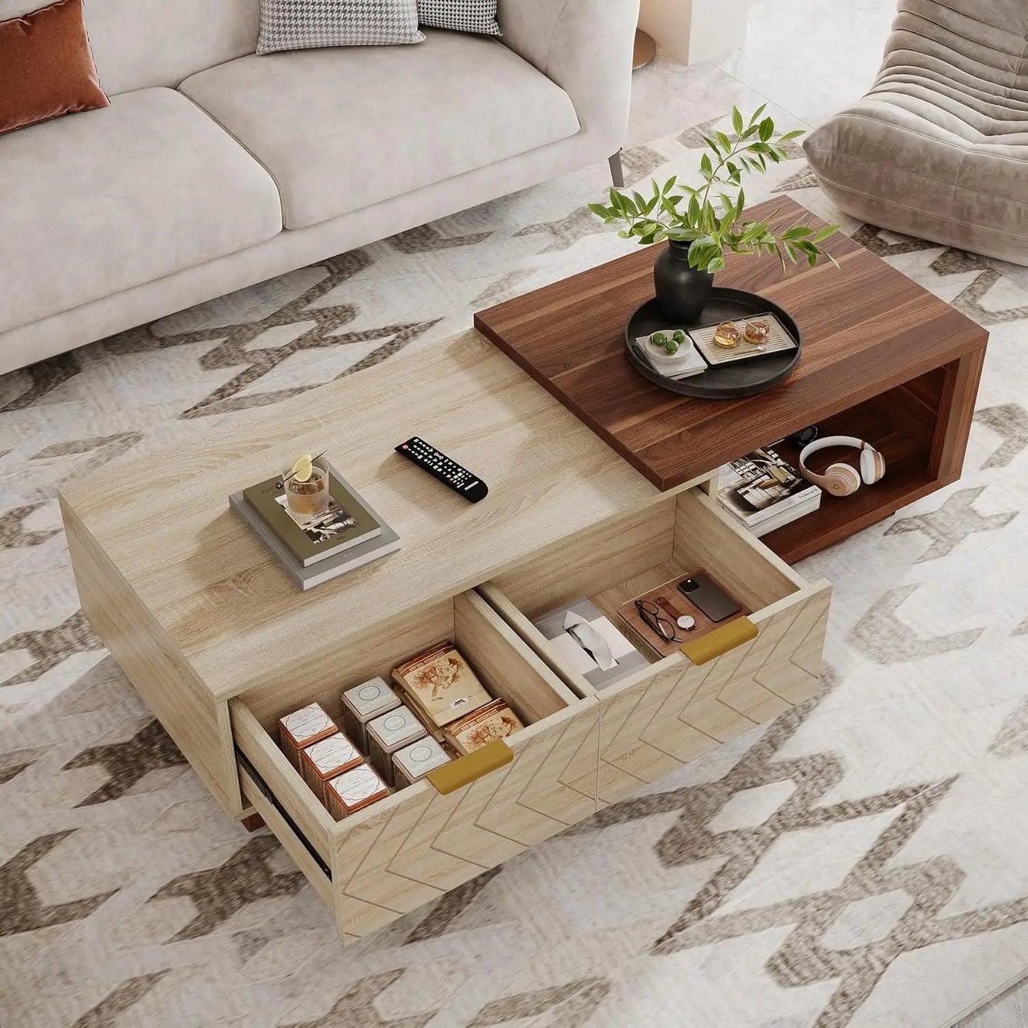Length Adjustable Dual-Tone Coffee Table