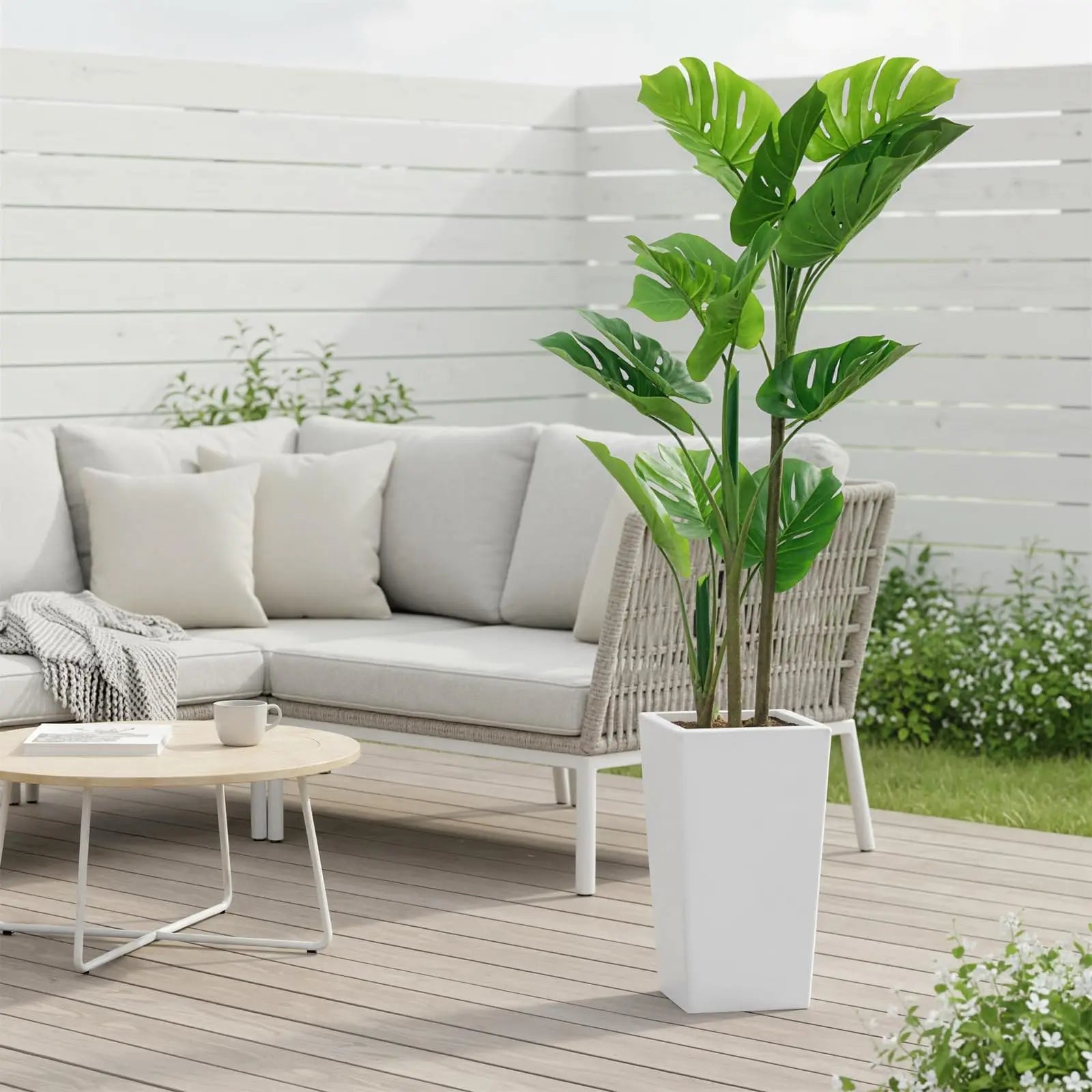 Artificial Monstera Plant Tree with Tall White Planter