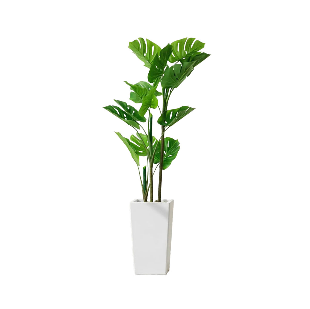 Artificial Monstera Plant Tree with Tall White Planter