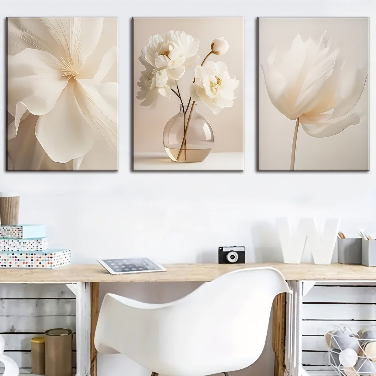 Framed Canvas Paintings and Wrapped Canvas Beige Pure Flowers