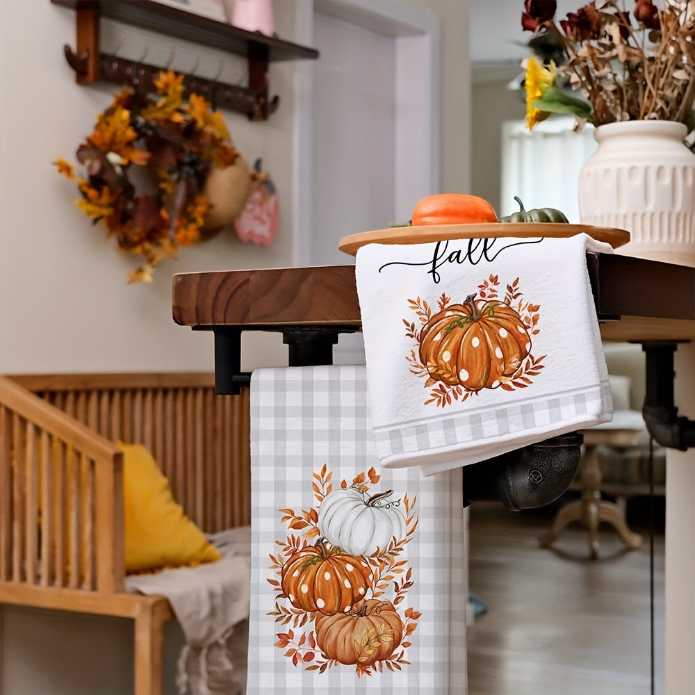 Cozy Pumpkin & Plaid Fall Kitchen Towels